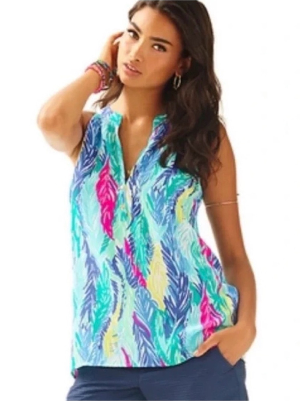 Lilly Pulitzer 100% Silk Bailey Printed Blouse - Medium
